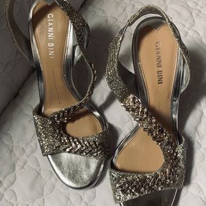 Embellished Silver/Metallic Sling-Back Size 7.5M